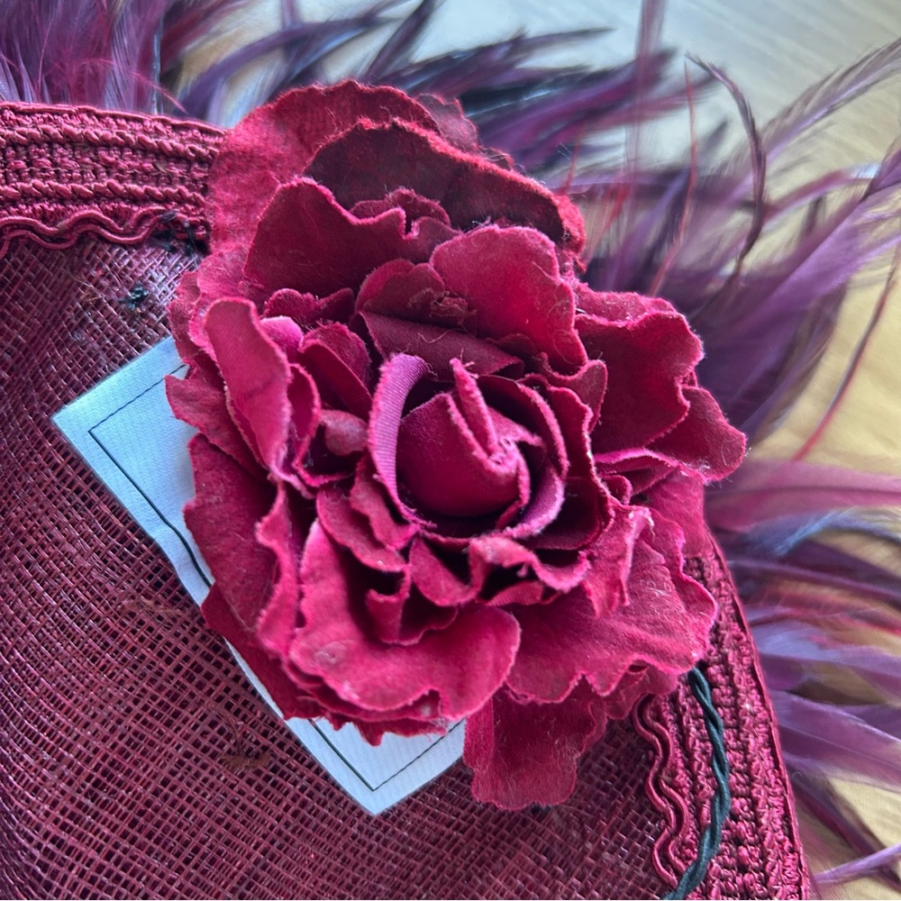 Handmade in Ireland Elegant Feathered Burgundy Fascinator - Picture 4 of 10